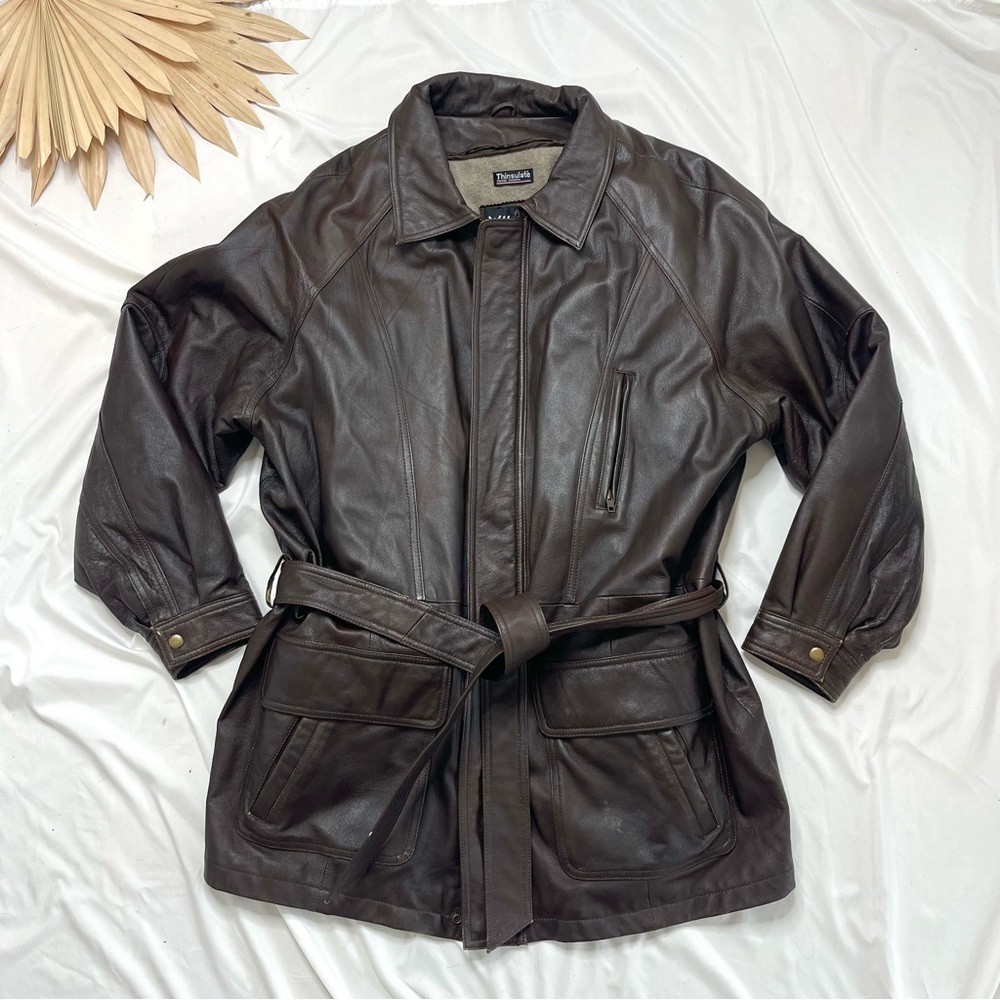 Vintage Wilson’s Leather Thinsulate Belted Tie Waist Brown Jacket Coat Size XL
